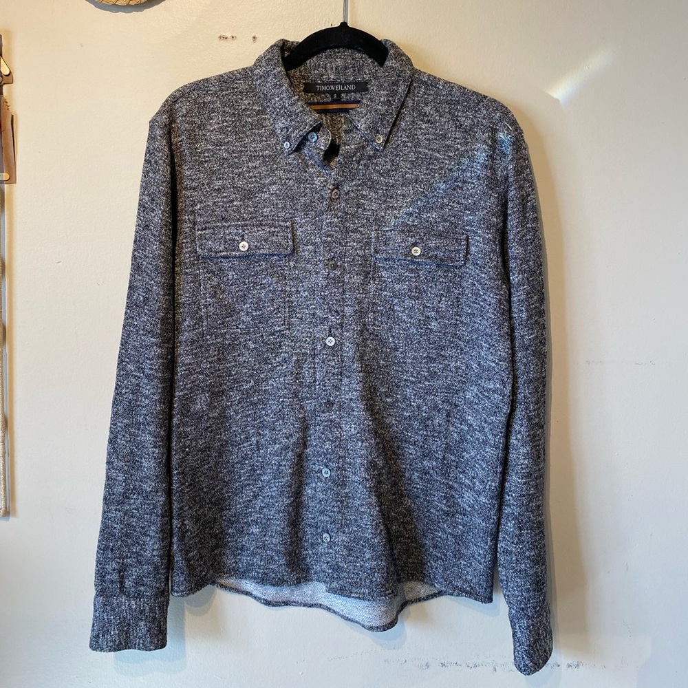 Timo weiland mens small gray polyester buttoned down shirt…